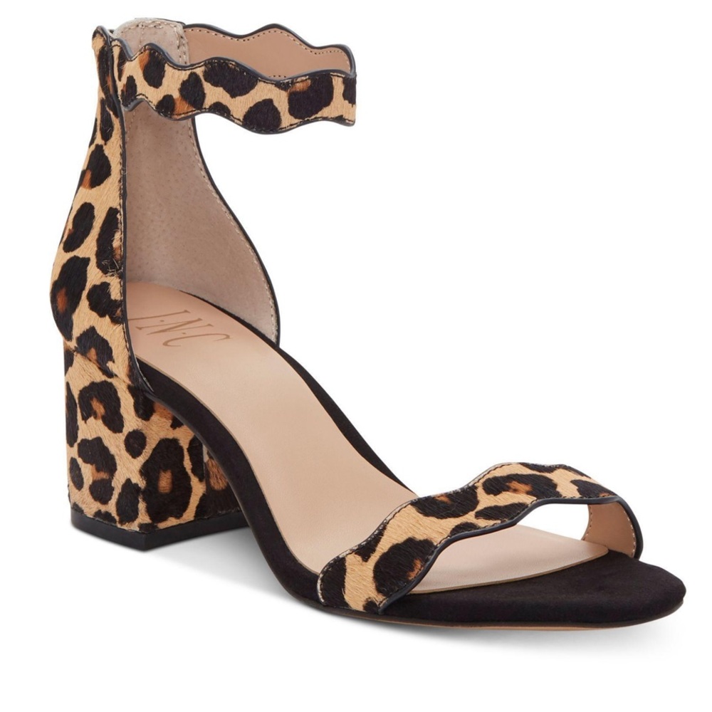 INC Brown Leopard Print Scalloped Ankle Strap Shoes Size 6.5M